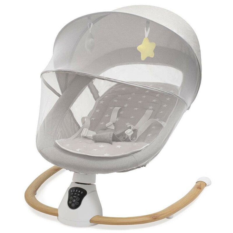 Leagan electric New Baby Smart, Gri – vedere de ansamblu cu copertină și plasă