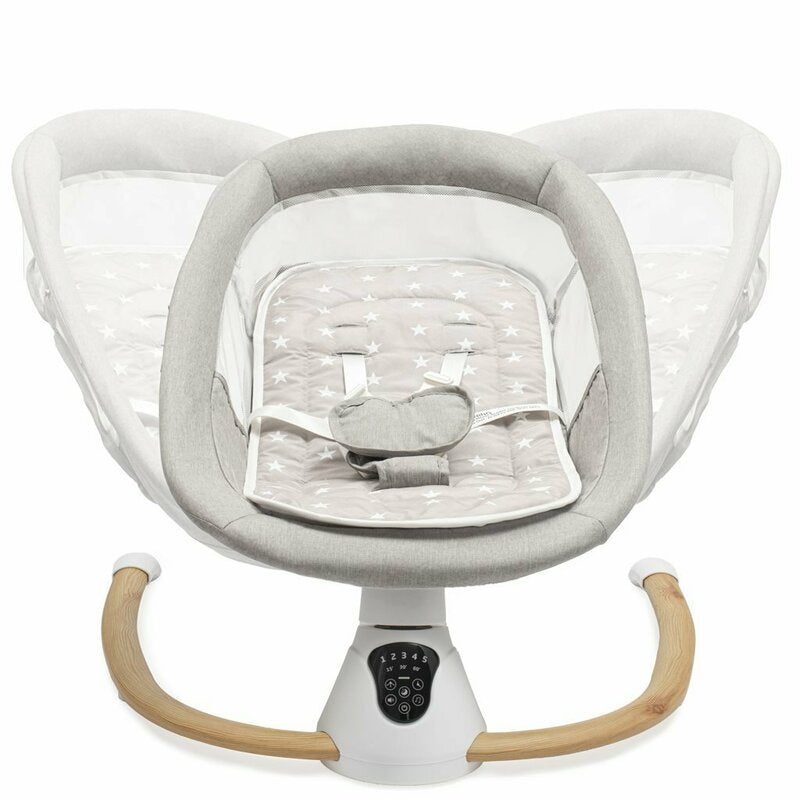 Sezlong balansoar, New Baby, Smart, Pana la 9 kg, Include cronometru si detector de miscare, Cu 5 viteze de leganare, Cu sunete si melodii, Cu 2 jucarii, 0 lun+, Grey