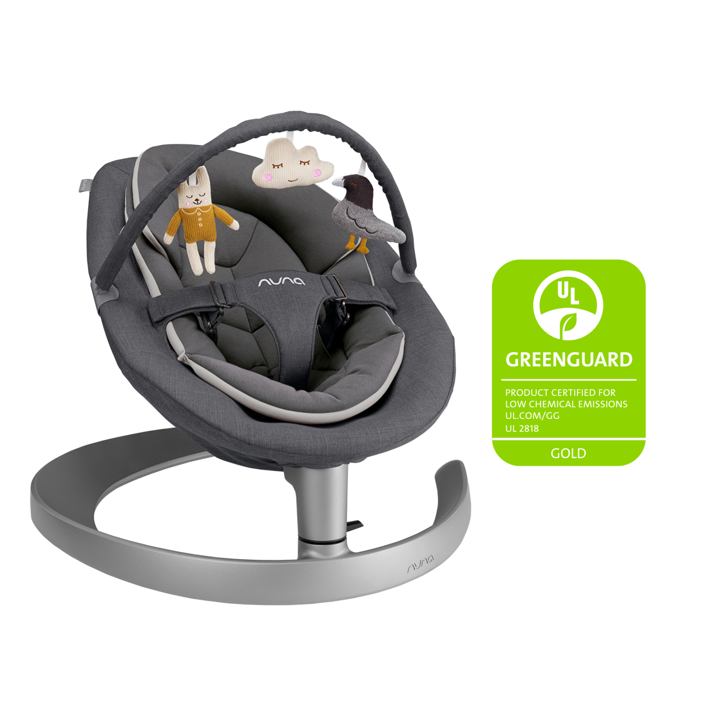Nuna - Sezlong Leaf Grow Granite cu bara de jucarii inclusa