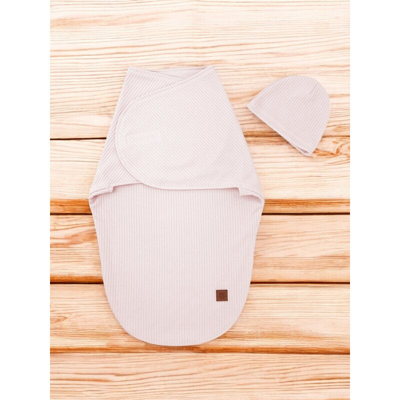 Sistem de infasare si caciulita, MimiNu, Pentru bebe, 0 - 3 luni, Leo, Din bumbac interlock certificat Oeko Tex Standard 100, Soft Powdery Pink