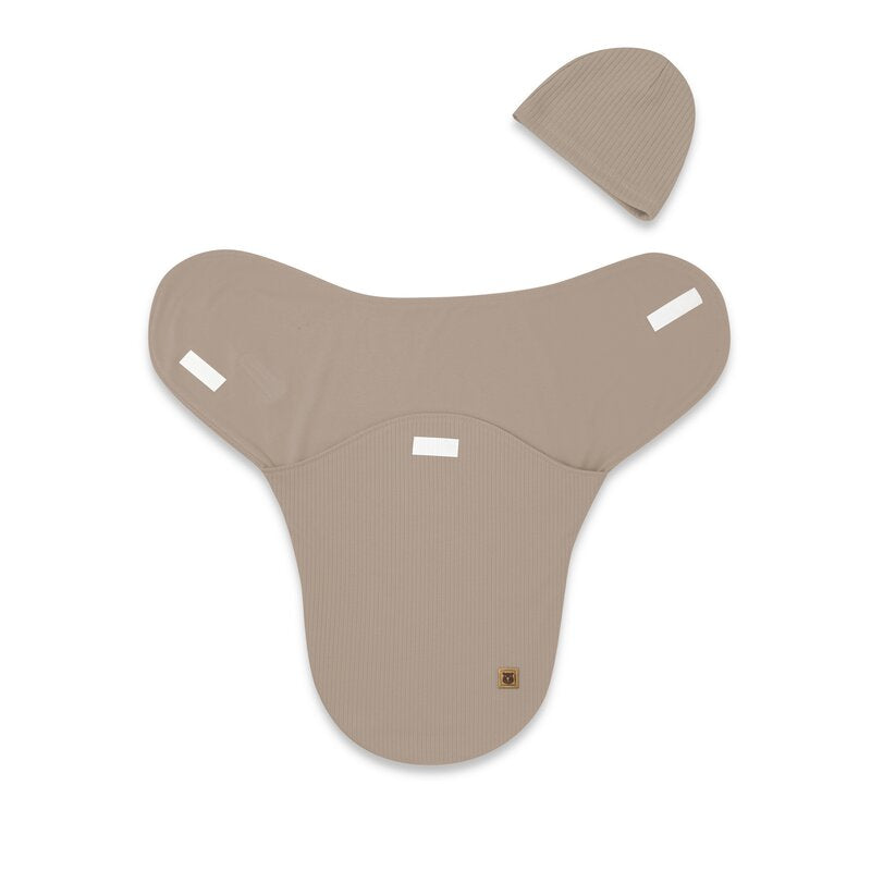 Sistem de infasare si caciulita, MimiNu, Pentru bebe, 0 - 3 luni, Leo, Din bumbac interlock certificat Oeko Tex Standard 100, Soft Mocha