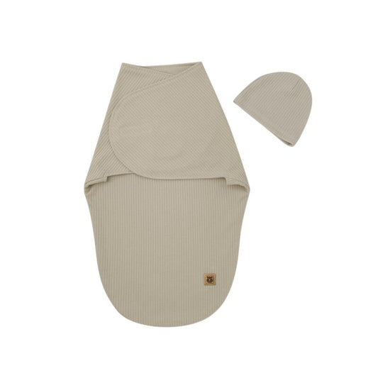 Sistem de infasare si caciulita, MimiNu, Pentru bebe, 0 - 3 luni, Leo, Din bumbac interlock certificat Oeko Tex Standard 100, Soft Mocha