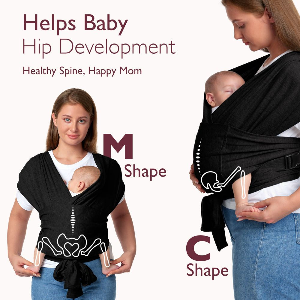 Wrap Purtare Bebelusi Momcozy cu Inele Ajustare Sectiune Spate Black XXS-XXL