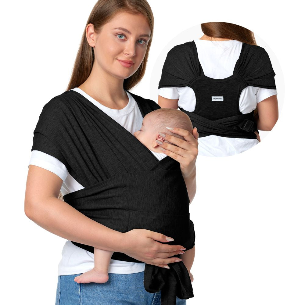Wrap Purtare Bebelusi Momcozy cu Inele Ajustare Sectiune Spate Black XXS-XXL
