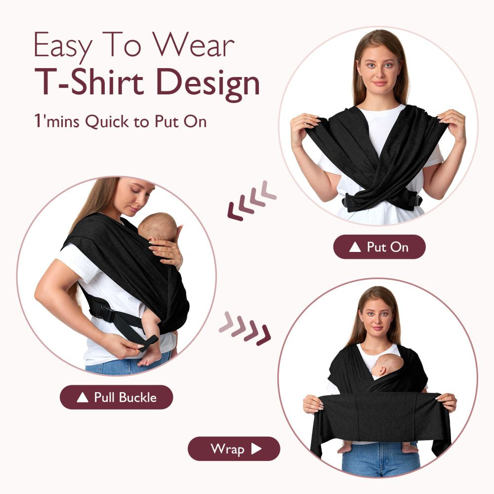 Wrap Purtare Bebelusi Momcozy cu Inele Ajustare Sectiune Spate Black XXS-XXL
