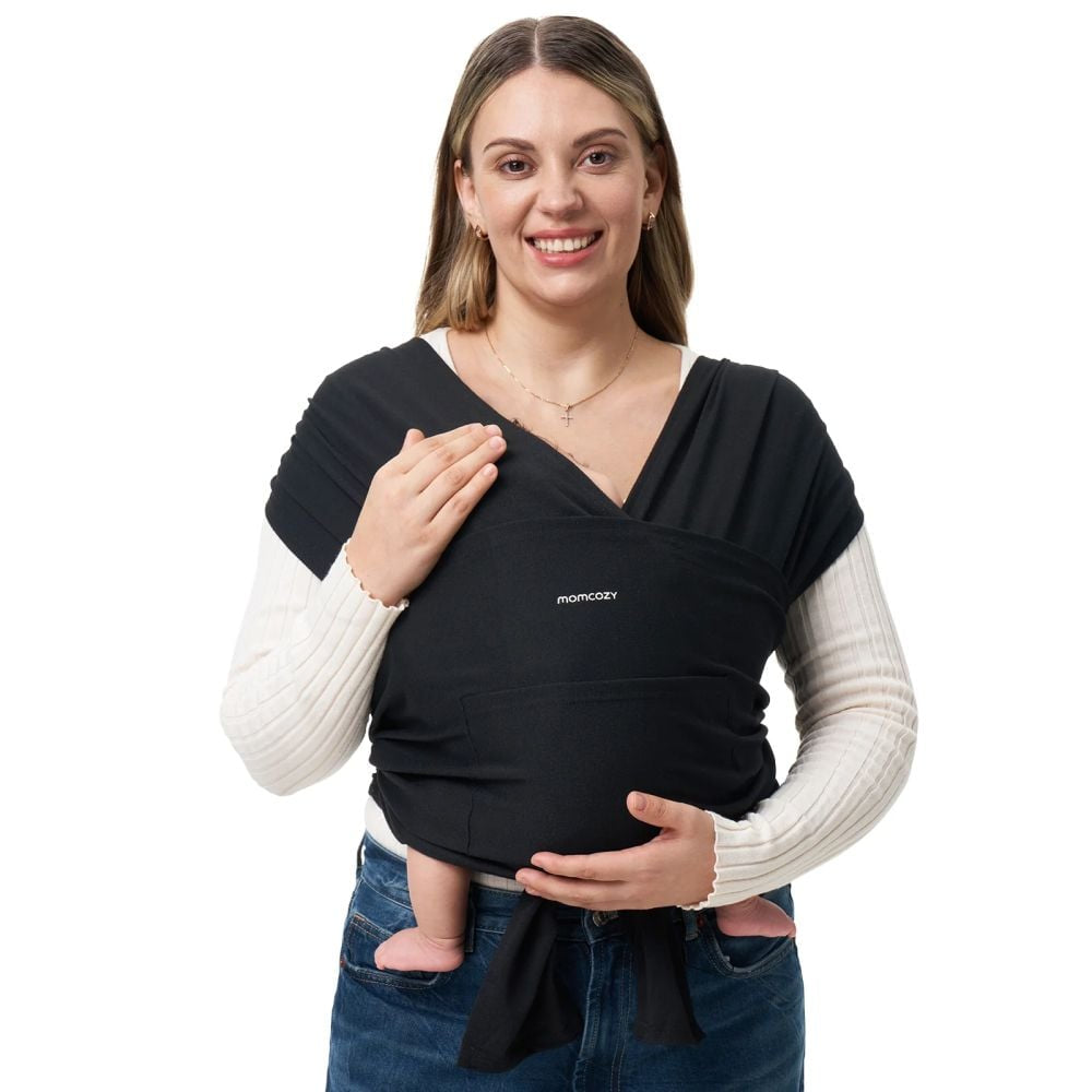 Wrap Purtare Bebelusi Momcozy cu Inele Ajustare Sectiune Spate Black XXS-XXL