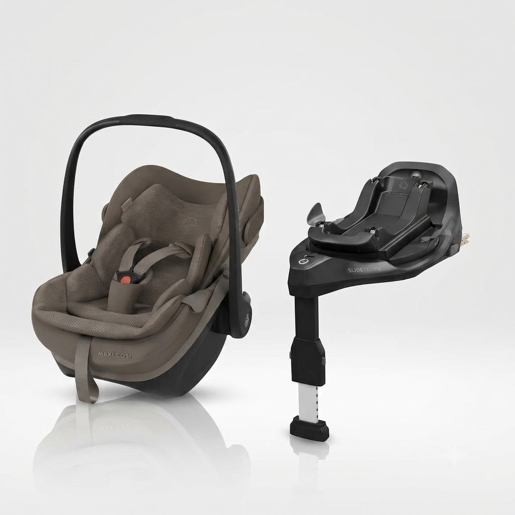 Pachet 4 in 1 Maxi-Cosi - scoica Pebble Slide Pro Oak Truffle cu baza FamilyFix Slide Pro