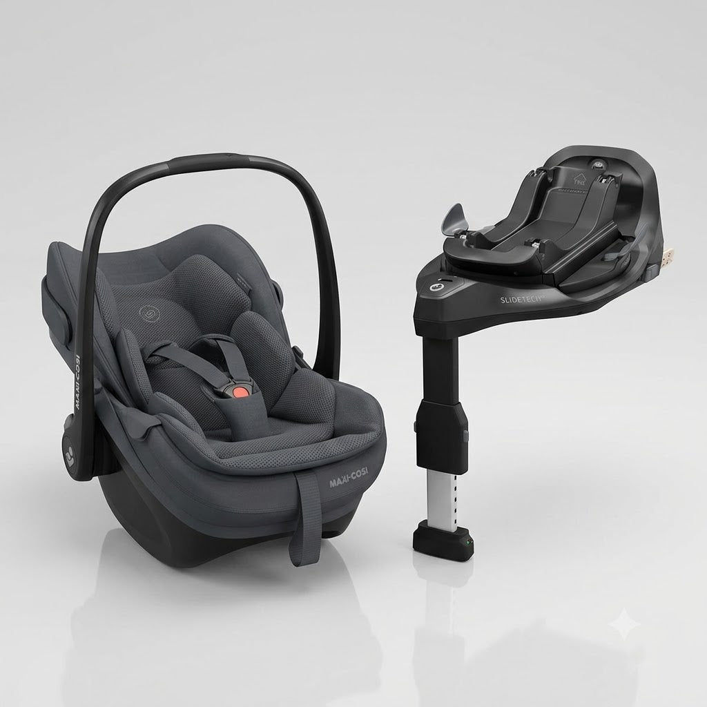 Pachet 4 in 1 Maxi-Cosi - scoica Pebble Slide Pro Moon Graphite cu baza FamilyFix Slide Pro