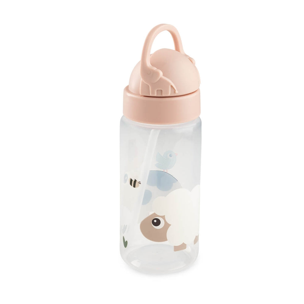 Sticlă cu pai pentru copii Done by Deer Tiny Farm Roz Pudra 350 ml