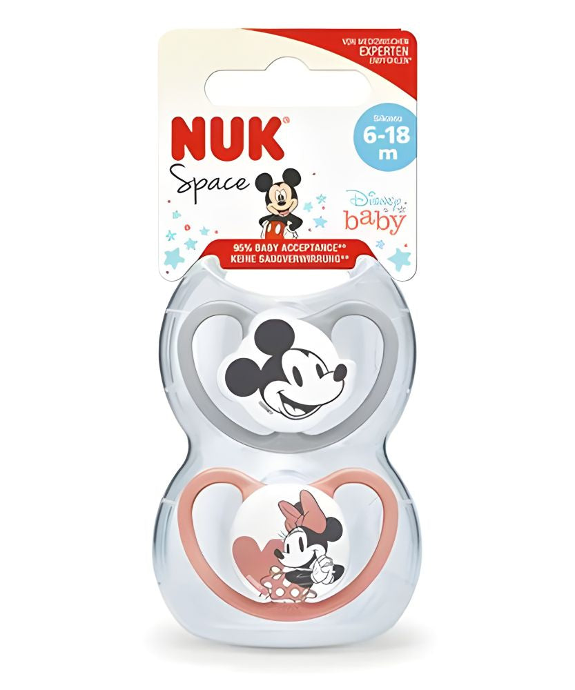 Set 2 Suzete Nuk Space Disney Mickey & Daisy Silicon M2 6-18 Luni Ortodontice cu Cutie