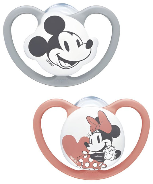 Set 2 Suzete Nuk Space Disney Mickey & Daisy Silicon M3 18-36 Luni Ortodontice cu Cutie