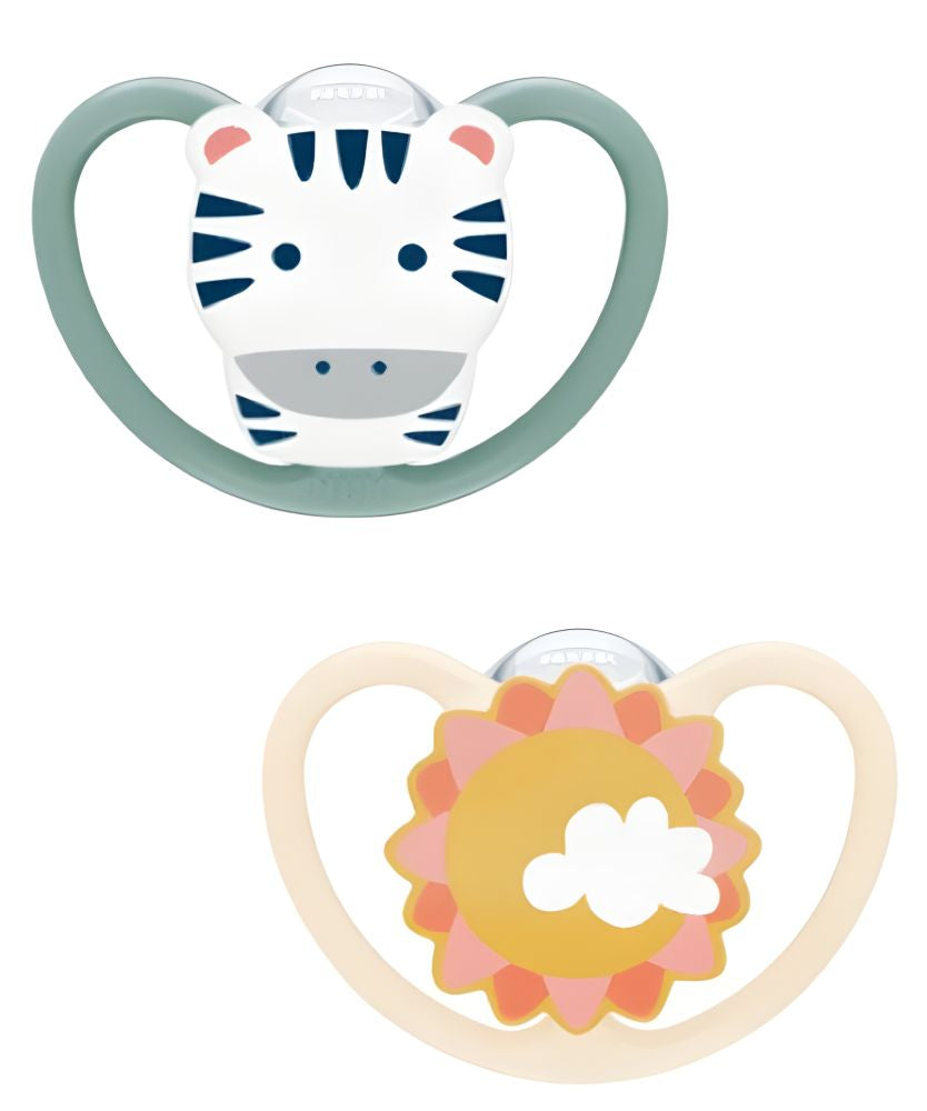 Set 2 Suzete Nuk Space Silicon M3 18-36 Luni Ortodontice Zebra cu Cutie