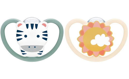 Set 2 Suzete Nuk Space Silicon M3 18-36 Luni Ortodontice Zebra cu Cutie