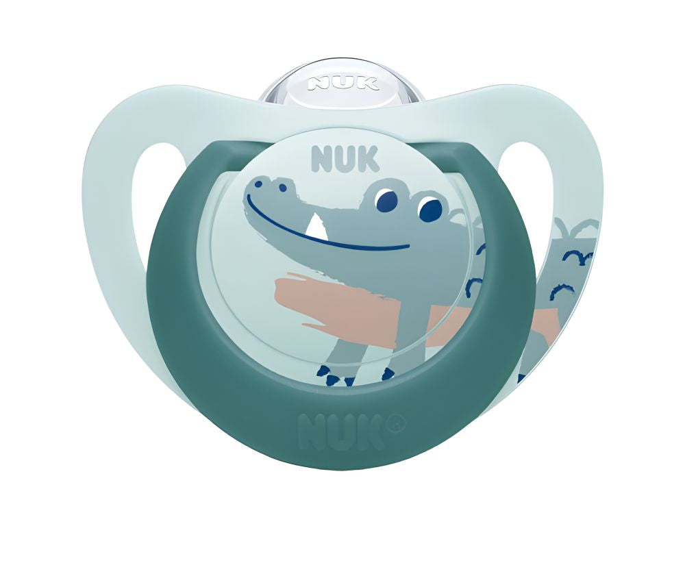 Set 2 Suzete Nuk Star Day & Night Silicon M3 18-36 Luni Ortodontice Crocodil Luminos