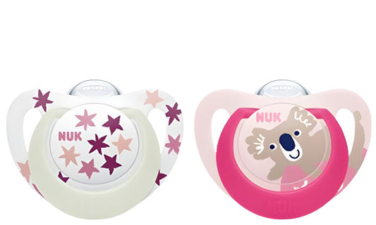 Set 2 Suzete Nuk Star Day & Night Silicon M3 18-36 Luni Ortodontice Koala Luminos