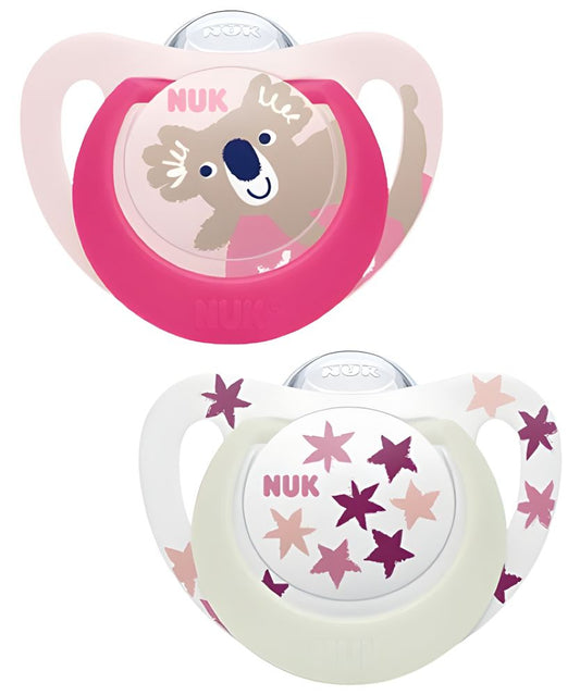 Set 2 Suzete Nuk Star Day & Night Silicon M3 18-36 Luni Ortodontice Koala Luminos