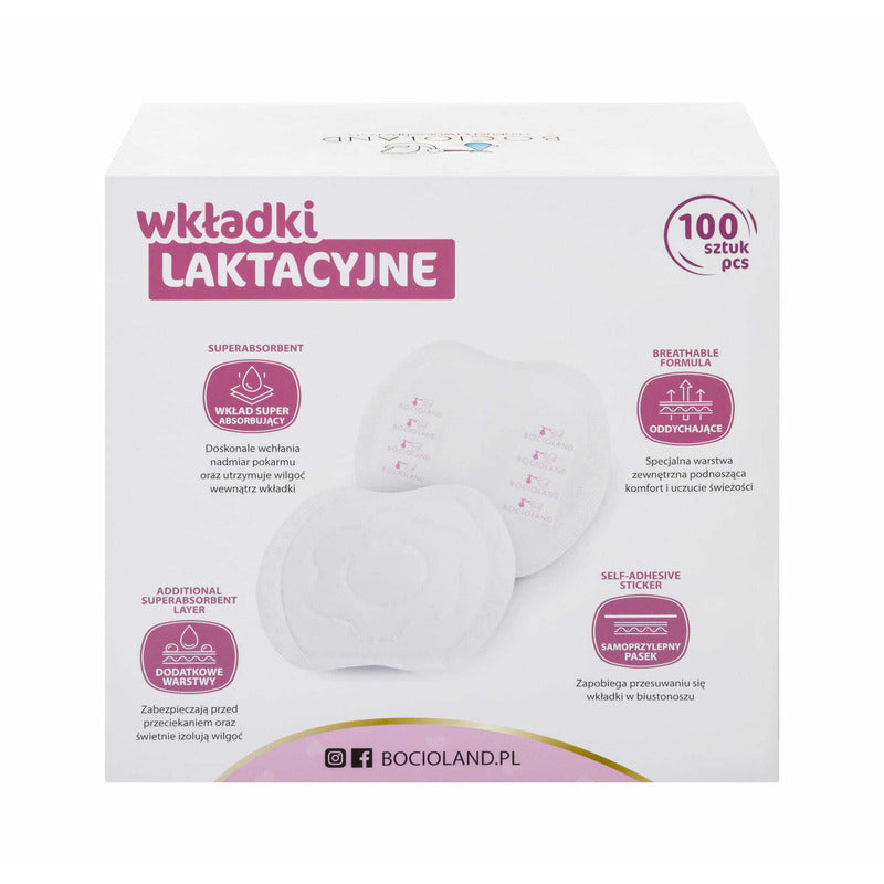 Tampoane pentru san, Bocioland, Set 100 bucati, Ambalate individual, Cu banda adeziva pentru o fixare usoara