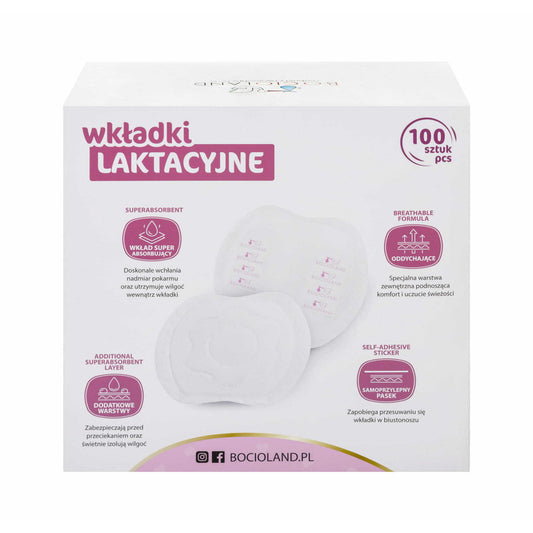 Tampoane pentru san, Bocioland, Set 100 bucati, Ambalate individual, Cu banda adeziva pentru o fixare usoara