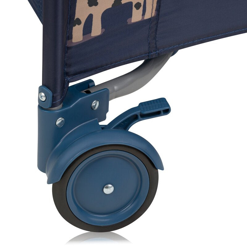 Tarc de joaca copii, Lionelo, Bonnie, Pana la 15 kg, 100 x 100 cm, Pliere compacta, Include geanta de transport, Din plasa, Cu intrare laterala cu fermoar, Cu roti, Cu salteluta din spuma, Conform cu EN12227, Albastru