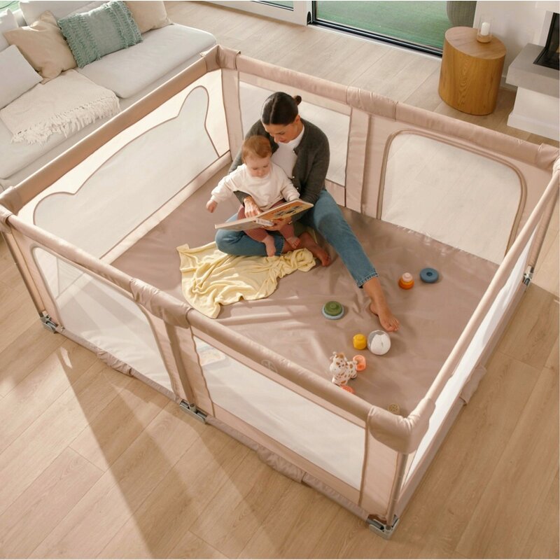 Tarc de joaca copii, Lionelo, Florence Easy Fold, 150 x 180 x 75 cm, Pliere, depliere automata, Include geanta de transport, Din plasa, Cu doua intrari laterale, 0-48 luni, Conform cu EN12227, Bej