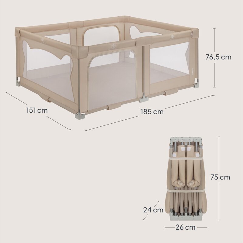 Tarc de joaca copii, Lionelo, Florence Easy Fold, 150 x 180 x 75 cm, Pliere, depliere automata, Include geanta de transport, Din plasa, Cu doua intrari laterale, 0-48 luni, Conform cu EN12227, Bej