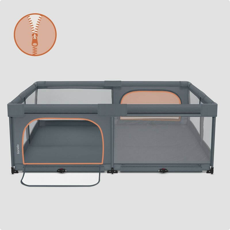 Tarc de joaca copii, Lionelo, Florence Easy Fold XL, 180 x 200 x 68 cm, Pliere, depliere automata, Include geanta de transport, Din plasa, Cu doua intrari laterale, 0-48 luni, Conform cu EN12227, Grey Stone