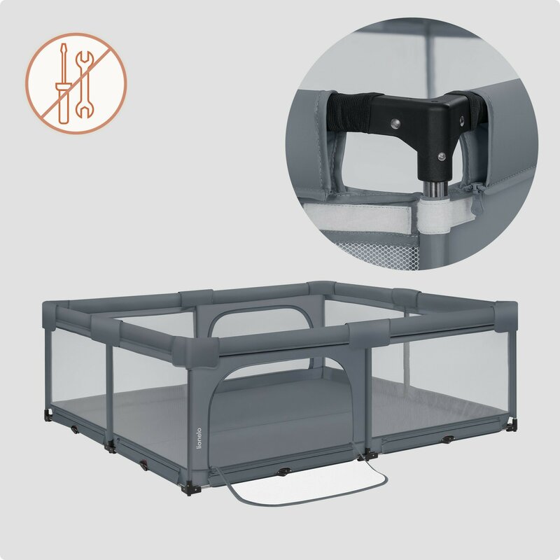 Tarc de joaca copii, Lionelo, Florence Easy Fold XL, 180 x 200 x 68 cm, Pliere, depliere automata, Include geanta de transport, Din plasa, Cu doua intrari laterale, 0-48 luni, Conform cu EN12227, Grey Stone