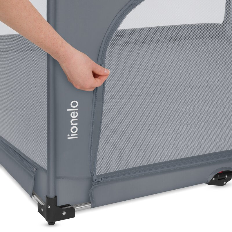 Tarc de joaca copii, Lionelo, Florence Easy Fold XL, 180 x 200 x 68 cm, Pliere, depliere automata, Include geanta de transport, Din plasa, Cu doua intrari laterale, 0-48 luni, Conform cu EN12227, Grey Stone