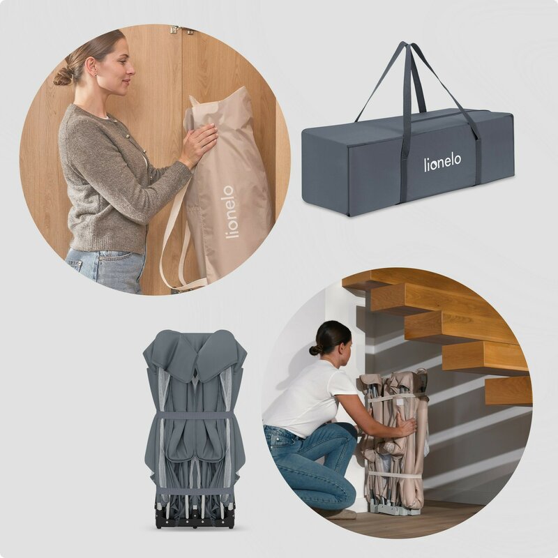Tarc de joaca copii, Lionelo, Florence Easy Fold XL, 180 x 200 x 68 cm, Pliere, depliere automata, Include geanta de transport, Din plasa, Cu doua intrari laterale, 0-48 luni, Conform cu EN12227, Grey Stone