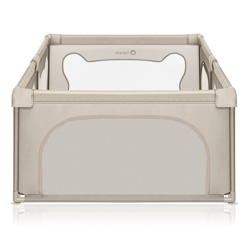 Tarc de joaca copii, Lionelo, Willow, 127 x 187 cm, Pliere compacta, Include geanta de transport, Din plasa, Cu doua intrari laterale si fermoar, Cu ventuze pentru stabilitate, Conform cu EN 12227:2010, Bej