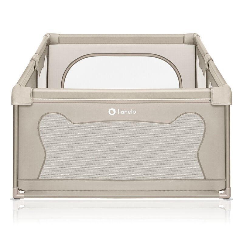 Tarc de joaca copii, Lionelo, Willow, 127 x 187 cm, Pliere compacta, Include geanta de transport, Din plasa, Cu doua intrari laterale si fermoar, Cu ventuze pentru stabilitate, Conform cu EN 12227:2010, Bej