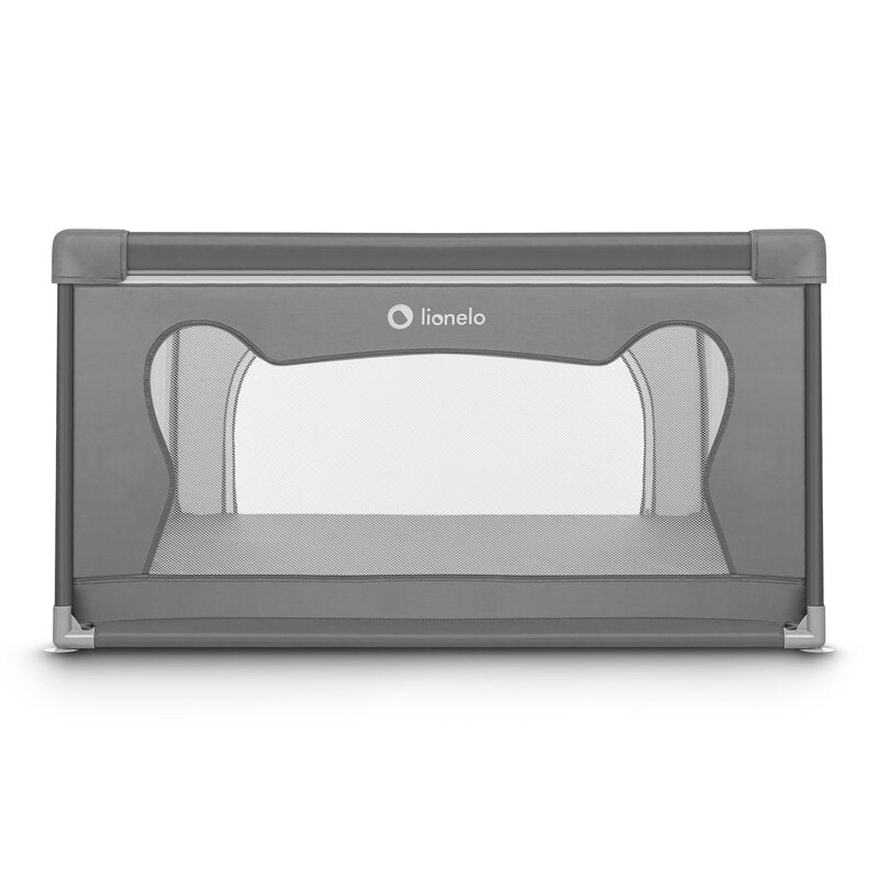 Tarc de joaca copii, Lionelo, Willow, 127 x 187 cm, Pliere compacta, Include geanta de transport, Din plasa, Cu doua intrari laterale si fermoar, Cu ventuze pentru stabilitate, Conform cu EN 12227:2010, Gri