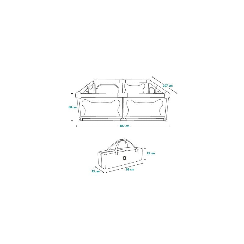 Tarc de joaca copii, Lionelo, Willow XL,180 x 200 cm, Pliere compacta, Include geanta de transport, Din plasa, Cu doua intrari laterale si fermoar, Cu ventuze pentru stabilitate, Conform cu EN 12227:2010, Bej