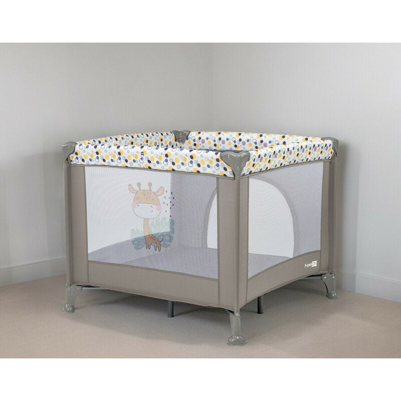 Tarc de joaca, FreeON, Patrat, Pliabil, Intrare cu fermoar, Laterale din plasa, 93x93x87 cm, Pana la 15 kg, 6 luni+, Gri