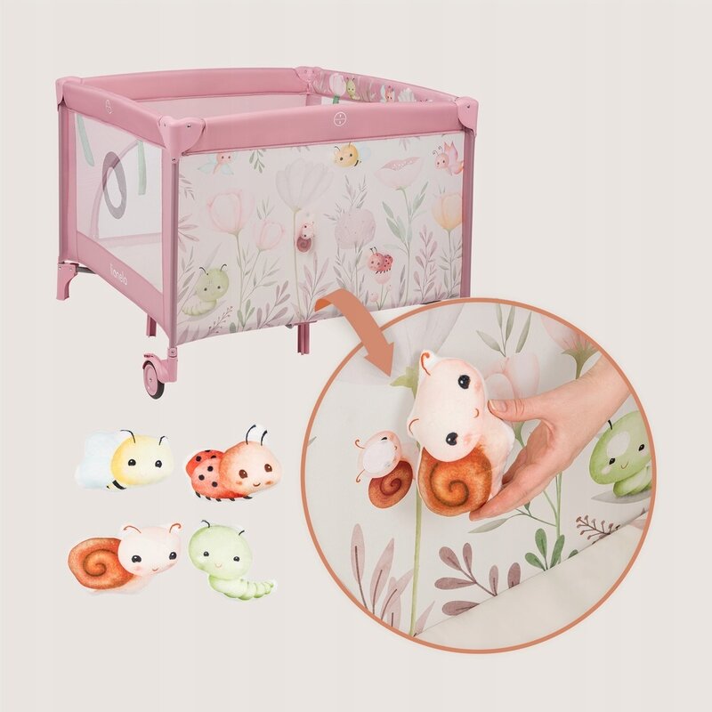 Tarc de Joaca Lionelo Mille Plus Pliabil 100x100 cm Roz cu Saltea T25