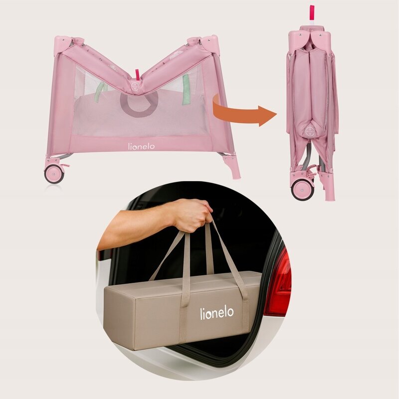 Tarc de Joaca Lionelo Mille Plus Pliabil 100x100 cm Roz cu Saltea T25