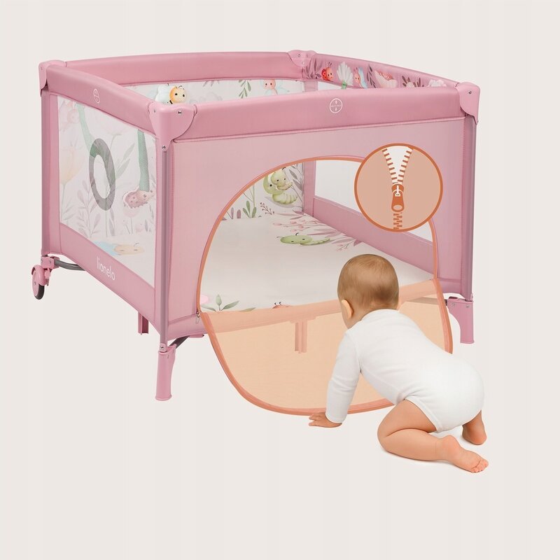 Tarc de Joaca Lionelo Mille Plus Pliabil 100x100 cm Roz cu Saltea T25