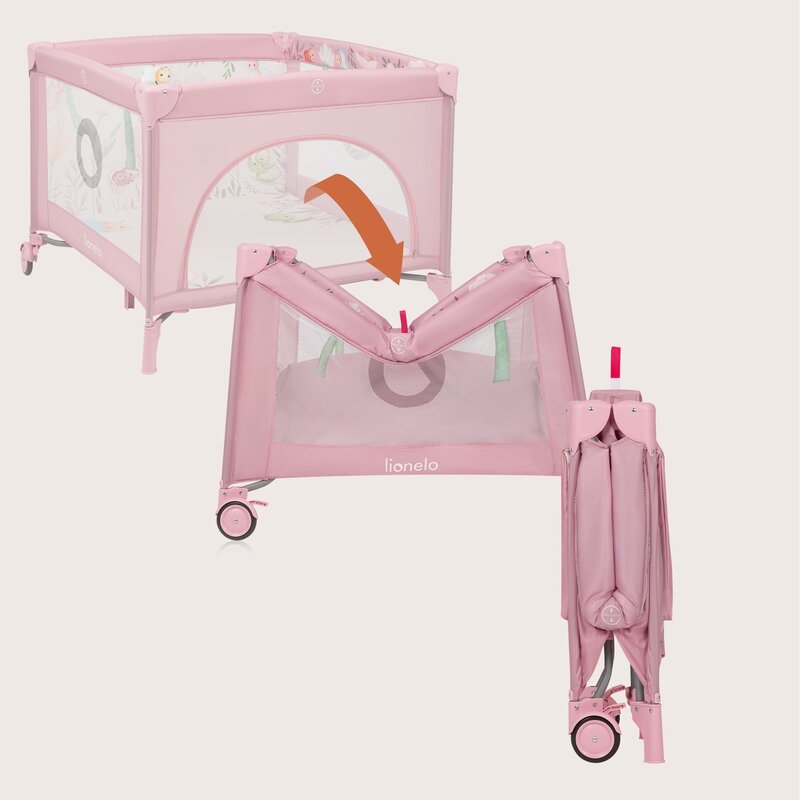 Tarc de Joaca Lionelo Mille Plus Pliabil 100x100 cm Roz cu Saltea T25