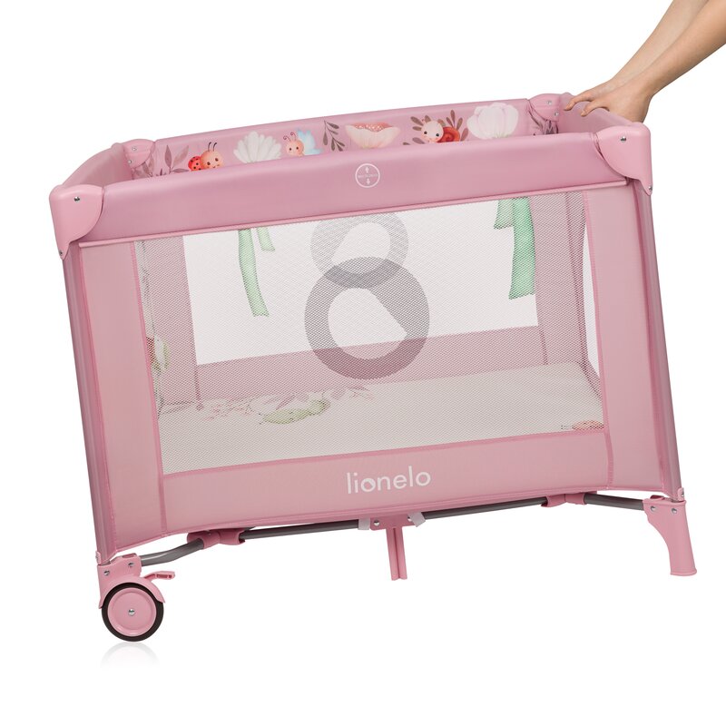 Tarc de Joaca Lionelo Mille Plus Pliabil 100x100 cm Roz cu Saltea T25