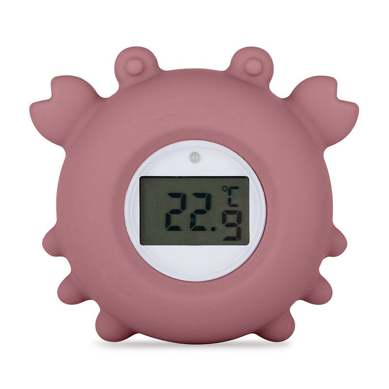 Temometru digital, Petite&Mars, Crabul Caleb, Multifunctional, Ecran usor de citit, Valoare precisa, Silicon Sigur, Avertizare temperatura, 0 luni+, Roz