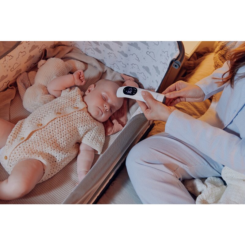 Termometru, Lionelo, FeverScan, Cu infrarosu, Fara contact, Rezultat ultrarapid, Potrivit si pentru alimente, Cu 4 moduri de functionare, Cu indicator LED si alarma sonora, Cu husa de depozitare