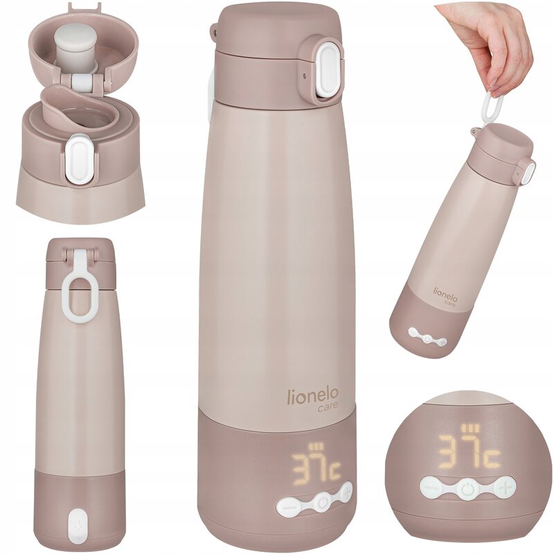 Termos inteligent cu incalzire Lionelo ThermUp Bottle 350 ml Roz nude, imagine 2