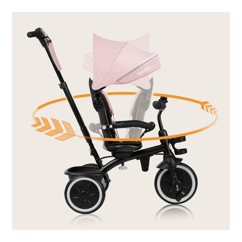 Tricicleta copii, Lionelo, Berry, 2 in 1, Multifunctionala, Suport picioare, Control al directiei, Scaun reversibil, Rotire 360 grade, Functie de roata libera, Utilizare pana la 5 ani, Constructie din otel, Conform cu standardul EN71, Roz