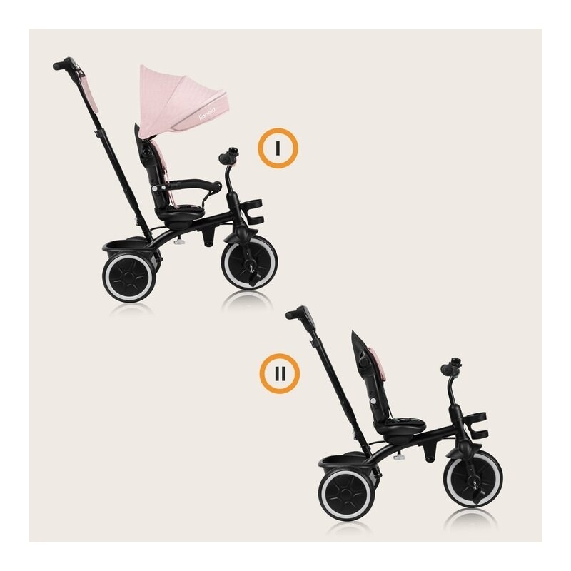 Tricicleta copii, Lionelo, Berry, 2 in 1, Multifunctionala, Suport picioare, Control al directiei, Scaun reversibil, Rotire 360 grade, Functie de roata libera, Utilizare pana la 5 ani, Constructie din otel, Conform cu standardul EN71, Roz