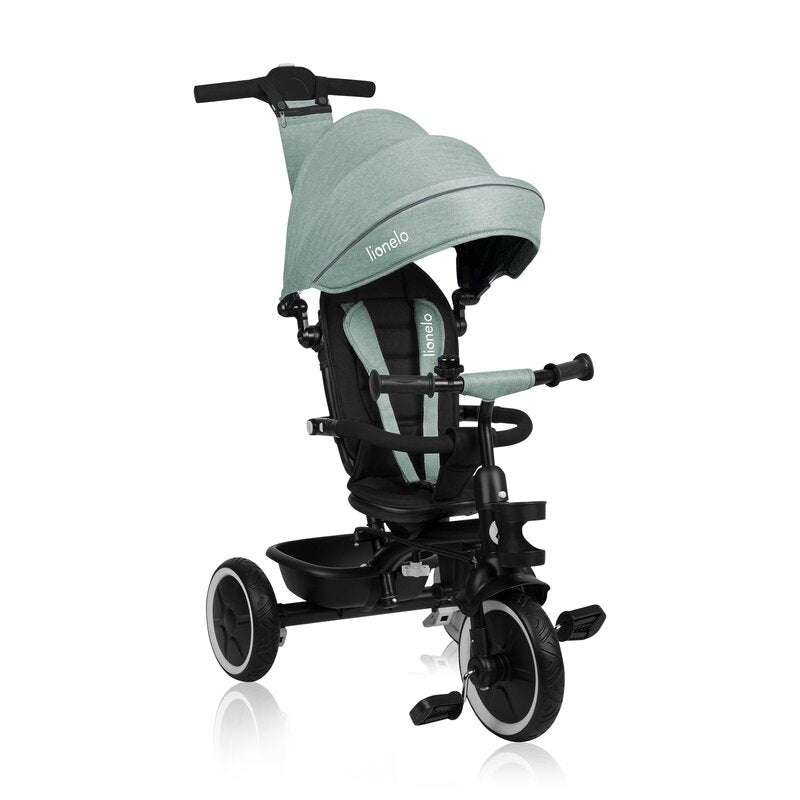 Tricicleta copii, Lionelo, Berry, 2 in 1, Multifunctionala, Suport picioare, Control al directiei, Scaun reversibil, Rotire 360 grade, Functie de roata libera, Utilizare pana la 5 ani, Constructie din otel, Conform cu standardul EN71, Verde