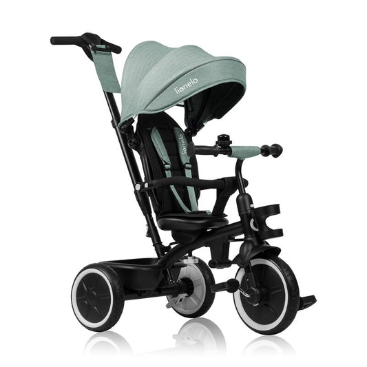 Tricicleta copii, Lionelo, Berry, 2 in 1, Multifunctionala, Suport picioare, Control al directiei, Scaun reversibil, Rotire 360 grade, Functie de roata libera, Utilizare pana la 5 ani, Constructie din otel, Conform cu standardul EN71, Verde