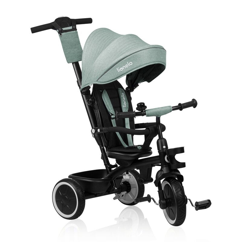 Tricicleta copii, Lionelo, Berry, 2 in 1, Multifunctionala, Suport picioare, Control al directiei, Scaun reversibil, Rotire 360 grade, Functie de roata libera, Utilizare pana la 5 ani, Constructie din otel, Conform cu standardul EN71, Verde