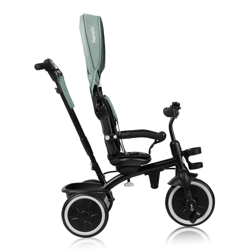 Tricicleta copii, Lionelo, Berry, 2 in 1, Multifunctionala, Suport picioare, Control al directiei, Scaun reversibil, Rotire 360 grade, Functie de roata libera, Utilizare pana la 5 ani, Constructie din otel, Conform cu standardul EN71, Verde