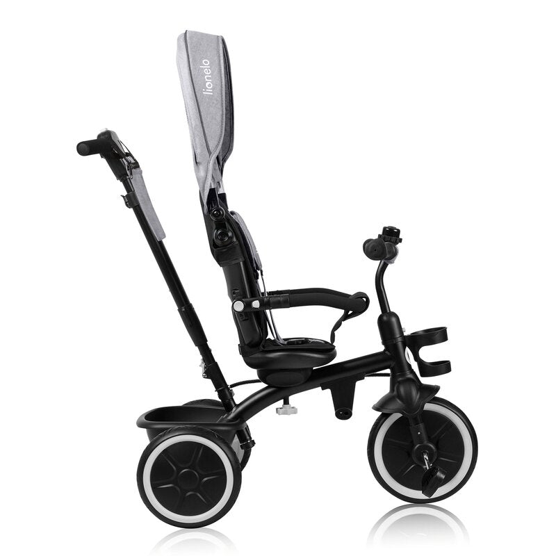 Tricicleta copii, Lionelo, Berry, 2 in 1, Multifunctionala, Suport picioare, Control al directiei, Scaun reversibil, Rotire 360 grade, Functie de roata libera, Utilizare pana la 5 ani, Constructie din otel, Conform cu standardul EN71, Gri