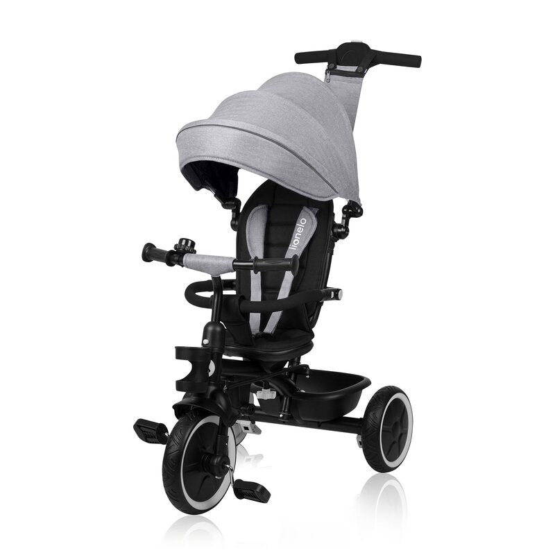 Tricicleta copii, Lionelo, Berry, 2 in 1, Multifunctionala, Suport picioare, Control al directiei, Scaun reversibil, Rotire 360 grade, Functie de roata libera, Utilizare pana la 5 ani, Constructie din otel, Conform cu standardul EN71, Gri